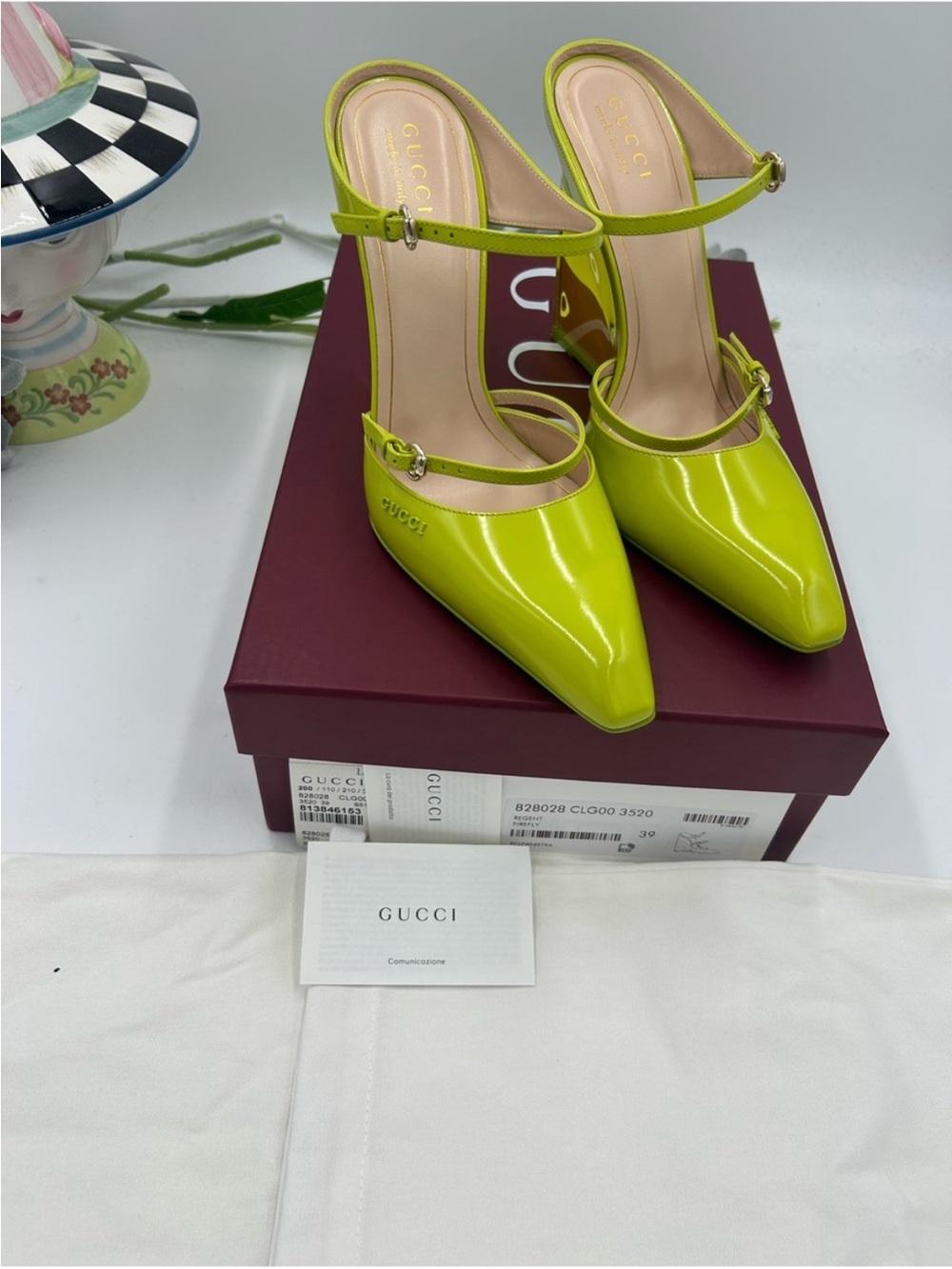 Women’s Gucci, Christy 110 Patent, Leather wedge mules size 39 made in Italy